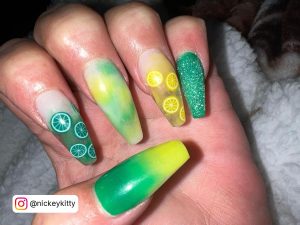 Yellow And Green Acrylic Nails