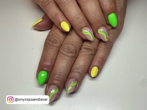 Yellow And Green Nail Art Designs