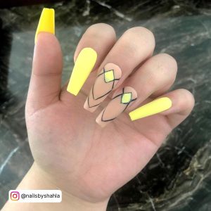 Yellow Coffin Acrylic Nails