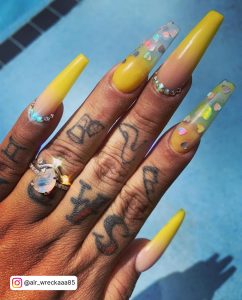 Yellow Coffin Nails Design