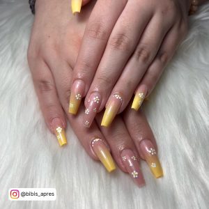 Yellow Ombre Coffin Nails