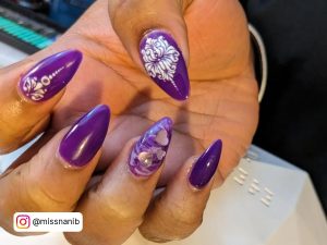 Almond Nails With Acrylc Shades Colors Purple With White