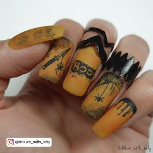 Black And Orange Nails For Halloween