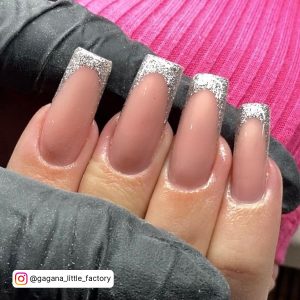 Black French Tip Nails With Glitter