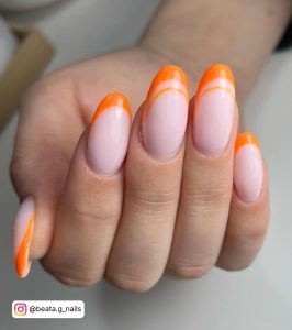 Black Nails With Orange French Tip