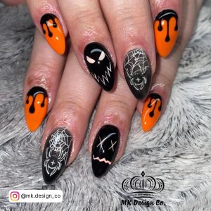 Black Purple And Orange Halloween Nails