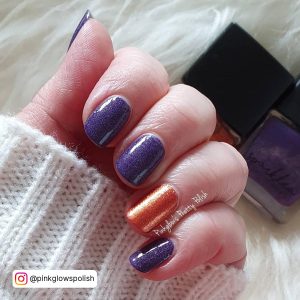 Black Purple &Amp; Orange Holloween Nails