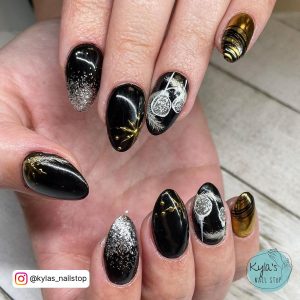 Black Silver And Gold Nail Designs