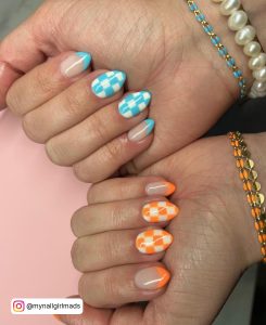 Blue And Orange Acrylic Nails