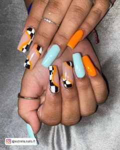 Blue And Orange Coffin Nails