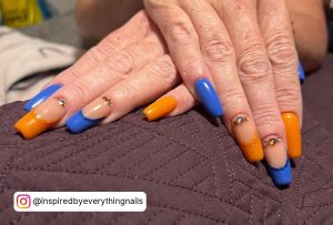 Blue And Orange Love Nail Designs