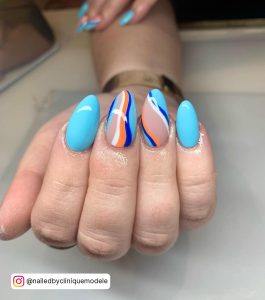 Blue And Orange Nails Fake Nails