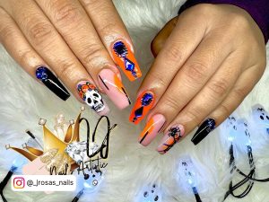 Blue And Orange Neon Nails