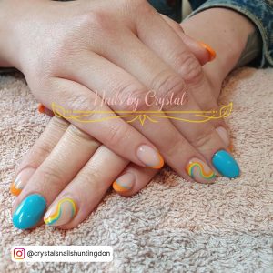 Blue And Orange Toe Nail Designs