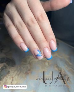 Blue Coffin Nails With Butterflies