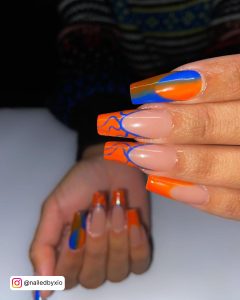 Blue Orange Ombre Nails