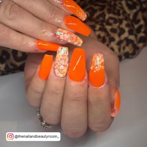 Bright Orange Square Nails