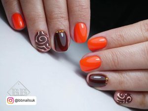 Brown And Orange Fall Nails