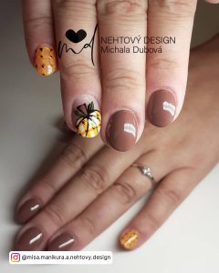 Brown And Orange French Tip Nails