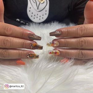 Brown And Orange Nail Art