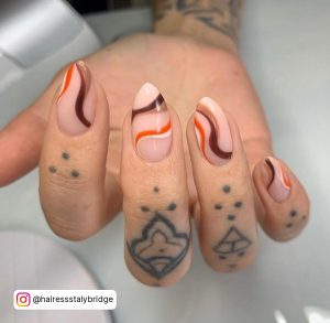 Brown And Orange Nail Design