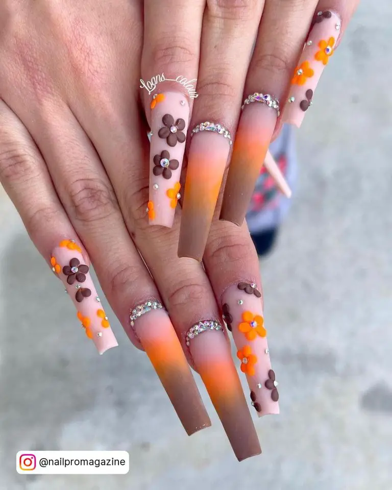 Brown And Orange Nails