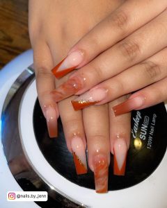 Brown And Orange Ombre Nails