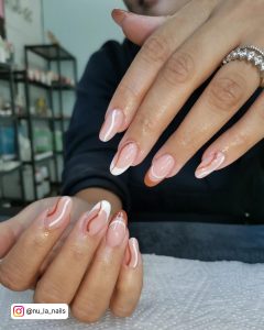 Brown And White French Nails