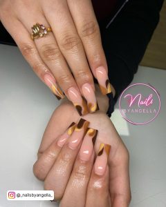 Brown And White French Tip Nails