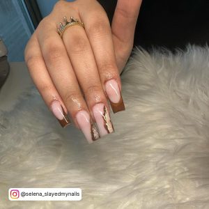 Brown French Tip Coffin Nails