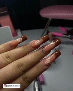 Brown French Tip Square Nails