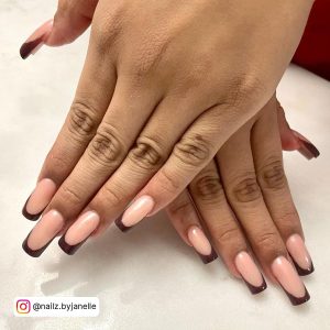 Brown Matte French Nails
