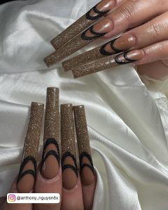 Brown Nails With Gold Glitter