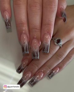 Brown Ombre Nails With Glitter