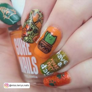 Burnt Orange And Olive Green Nails