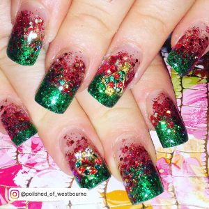 Christmas Red And Green Ombre Nails