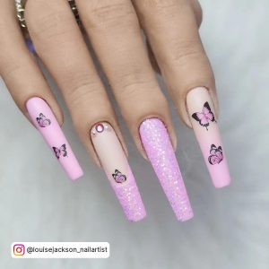 Coffin Nail Designs With Butterflies