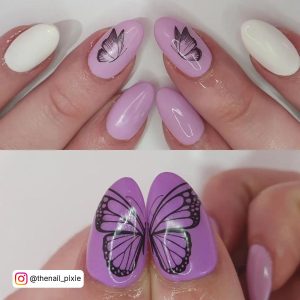 Cute Purple Nails With Butterflies
