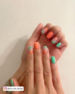 Dark Green And Orange Nails