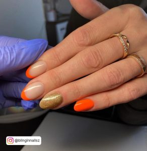 French Nails Neon Orange