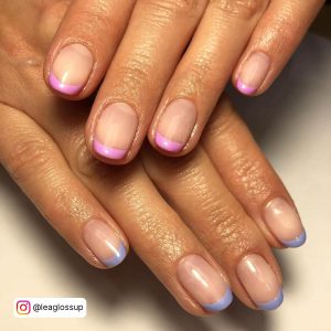 French Nails Purple Rhinestone
