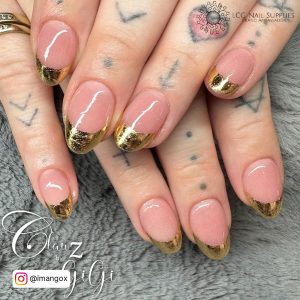 French Nails With Gold Glitter
