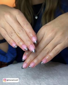 French Nails With Silver Glitter