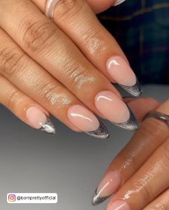 French Nails With Silver Line
