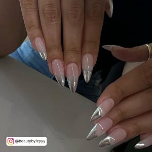 French Tip Nails With Chrome On White