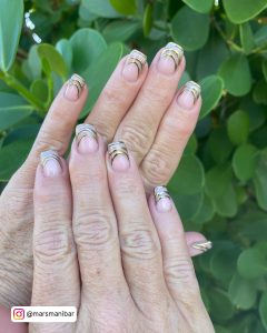French Tip Nails With Gold Design
