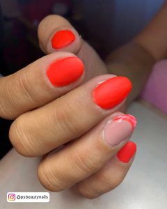 French Tip Nails With One Orange Glitter
