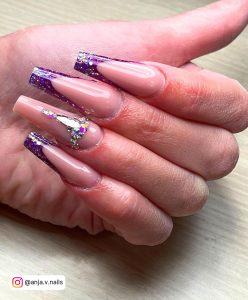 French Tip Nails With Purple Design