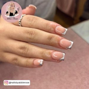 French Tip Nails With Silver Design
