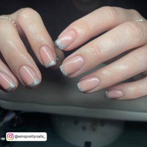 French Tip Nails With Silver Glitter